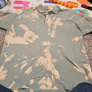 Woolrich Men's Polo Shirt - Cream and Green Tie-Dye